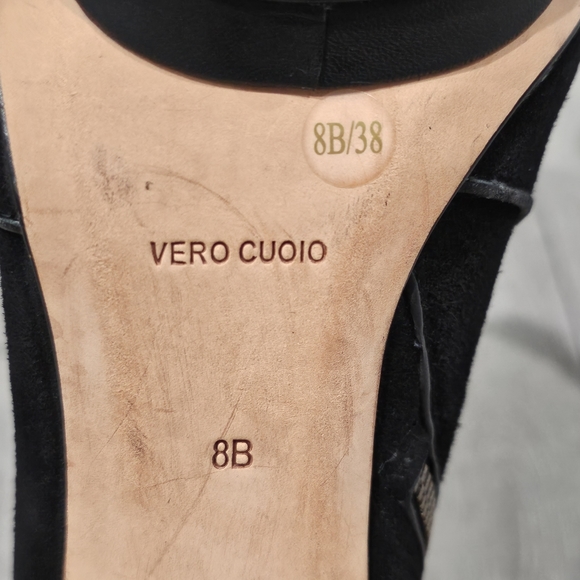 BCBGMAXAZRIA Leather Suede Gold Metal Heel Stem Stiletto Ankle Boots Black 8B - Picture 10 of 11